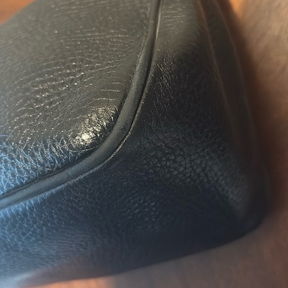 Dooney Bourke satchel shoulder bag black pebbled leather/ smooth brown trim - Picture 7 of 16